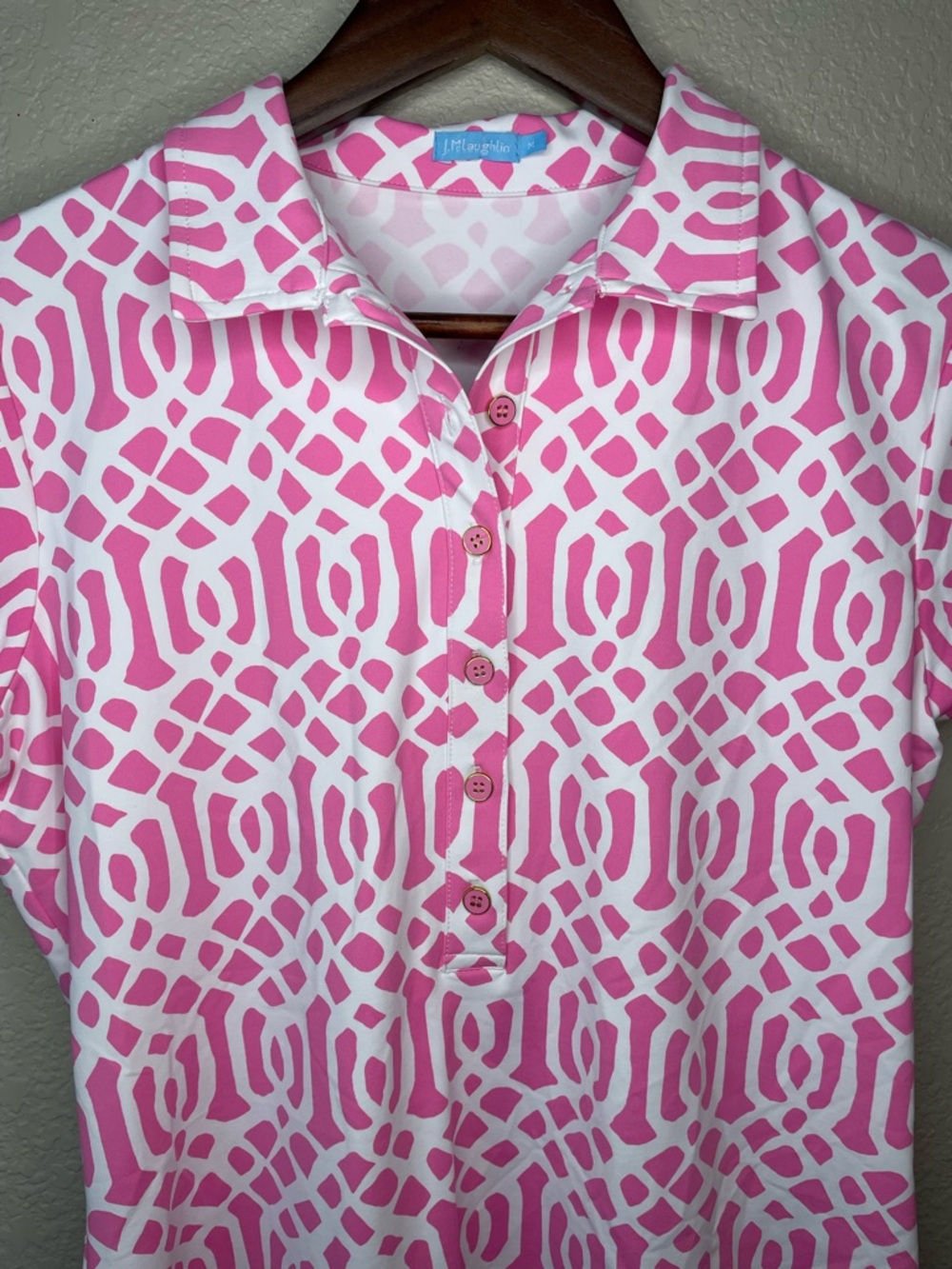 J McLaughlin Medium Catalina Cloth Mega Elsie Polo Top Golf Stretch Preppy - Picture 2 of 8